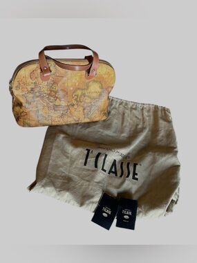 Alviero Martini 1ª Classe Map Print Satchel W/dust bag and Cert.- Tan/Brown